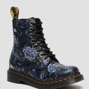 Dr. Martens Women's Black Boots with Blue Floral Design